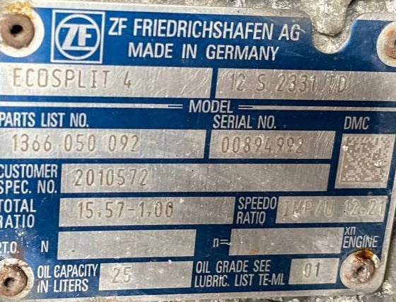 Gebrauchtes LKW Getriebe ZF Ecosplit 4 12 S 2331 TD Typenschild